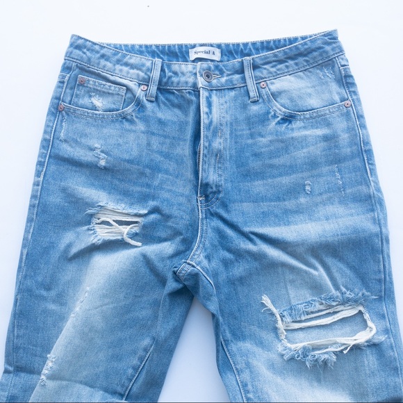 Special A Light Wash High Rise Distressed Straight Jean Size 11 - Picture 3 of 7